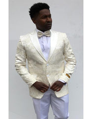 Champagne Suit SKU#Blazer-777 Ivory ~ Cream ~ Off White Paisley ~ Floral Blazer Dinner Jacket Slim Fit Sport Coat W