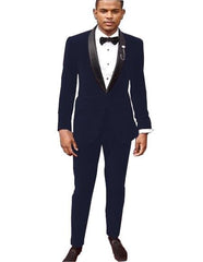 Men'S Dark Navy Blue Tuxedo Jacket And Velvet Pants