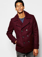 Men'S Burgundy ~ Wine Six Button Wool Designer Men'S Wool Men'S Peacoat Sale ~ Car Coat