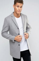 Men's Light Grey ~ Wine Three Button Wool Men's Peacoat