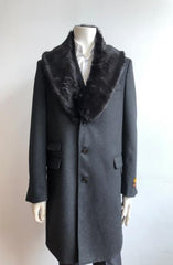 Men'S Charcoal Two Flap Front Pockets Full Length Overcoat Men'S Carcoat - Car Coat Mid Length Three Quarter Length Coat