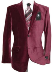 Velour Men'S Blazer Jacket Velvet Burgundy ~ Maroon ~ Wine Color Sport Coat Cheap Priced Unique Fashion De