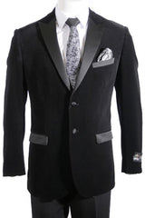 2 Button Velvet ~ Velour Men'S Blazer Jacket / Blazer With Satin Lapel Side Vent Black