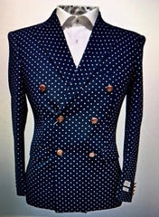 Men's Navy Blue ~ White Six Button Polka Dot Blazer ~ Dinner Jacket