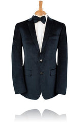 Velour Men'S Blazer Jacket 2 Button, Blue Velvet Tuxedo Jacket, Black Label