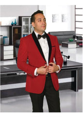 Men's Modern Fit 2 Button Shawl Lapel Red velour Men's blazer Jacket