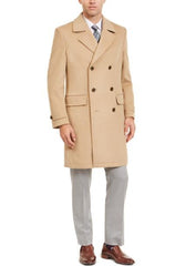 Men's  Double Breasted Camel Peacoat - 3/4 Three Quarter Car Coat - Topcoat