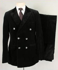 Men'S Alberto Nardoni Black Velvet ~ Velour Men'S Blazer Jacket Double Breasted Suit - Slim Fitted