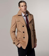 Men's Khaki Six Button Double Breasted Designer Men's Wool Men's Peacoat Sale