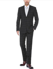 Men's Black Plaid Pattern Slim Fit Polyester Blend Checkered Suit