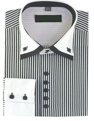 High Collar Clubbing Black Stripe AH606 Men's Dress Shirt