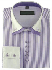 High Collar Clubbing Burgundy Stripe AH606 Men's Dress Shirt