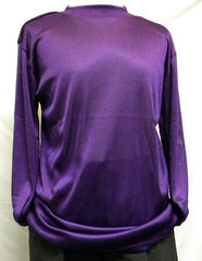 Men'S Purple Shiny Long Sleeve Mock Neck Shirt