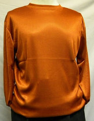 Rust Shiny Long Sleeve Mock Neck Shirt For Men