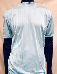 Men'S Light Blue Rayon Material Stripe Mock Neck Shirt