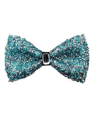 Sparkly Bow Tie Sequin Fabric Rhinestone Bowtie Aqua ~ Silver