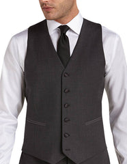 Six Button Besom Pocket Men'S Charcoal Slim Fit Tuxedo Vest