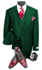 Hunter Green Peak Lapel 100% Percent Fabric Double Breasted Slanted Vest