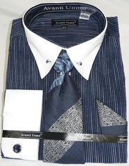 Navy PinStripe Colorful Men'S Dress Shirt