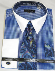 Blue Houndsiooth Colorful Men'S Dress Shirt