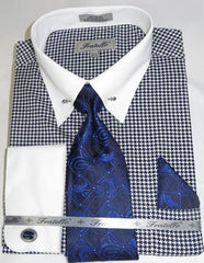 Blue Houndstooth Colorful Men'S Dress Shirt