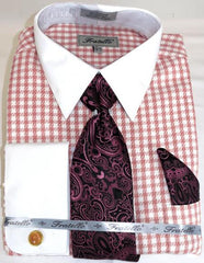 Pink Houndstooth Colorful Men'S Dress Shirt