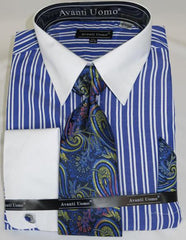 Royal Blue Stripe Colorful Men's Dress Shirt - Striped Dress Shirt - Mens Pinstripe Dress Shirt