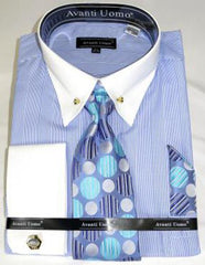 LtBlue Pencil Stripe Colorful Men's Dress Shirt - Striped Dress Shirt - Mens Pinstripe Dress Shirt