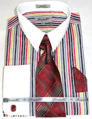 Red Cathedral Stripe Colorful Pinstripe Pattern - White Collared - French Cuffed Men'S Dress Shirt - Striped Dress Shirt - Mens Pinstripe Dress Shirt