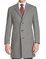 Mens Topcoat Mens  Black White Houndstooth Coat Wool