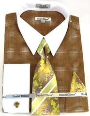 Mens Fashion Dress Shirts And Ties Brown Colorful Men'S Dress Shirt