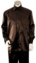 Men's Brown Point Collar Walking Silk Leisure Suit