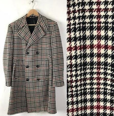 Men's Houndstooth Six Button Front Double Breasted Wool Overcoat