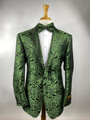 Olive Green Paisley Tuxedo Dinner Jacket With Bow Tie - Green Blazer