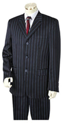 Bold Chalk Pronounce Gangster Pinstripe 3 Button Vested Wide Leg Pants Navy Blue