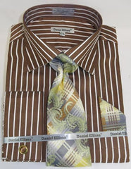 Mens Fashion Dress Shirts And Ties Brown PinStripe Colorful Men'S Dress Shirt