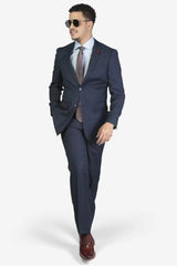 Men's Slim Fit Suit - Fitted Suit - Skinny Suit Men's Blue Windowpane 2-button  Suit