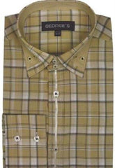 Patterned Dress Shirt - Men's Plaid Fashion Shirt Beige