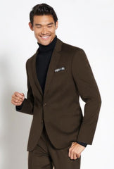 Turtleneck Suit Fabric + Free Turtleneck Sweater Package Dark Brown Mens Suit