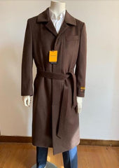 Full Length Overcoat - Belted Topcoat Dark Brown