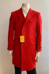 Men's Overcoat - Peak Lapel 1920s Style - Car Coat Three Quarter By Albereto Nardon + Red