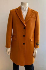 Men's Overcoat - Peak Lapel 1920s Style - Car Coat Three Quarter By Albereto Nardon + Orange