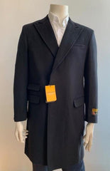 Men's Overcoat - Peak Lapel 1920s Style - Car Coat Three Quarter By Albereto Nardon + Black