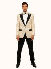 Ivory - Cream Velvet Tuxedo Dinner Jacket With Matching Bow Tie