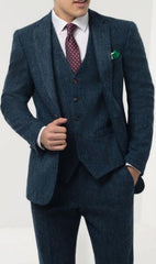 Mens Blue Windowpane Check Tweed Suit