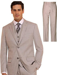 Mens Suit 3 Piece Plaid and Pinstripe Suit Beige ~ Tan