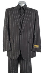 Black Pinstripe Suit - Double Breasted Vested Suit - Pleated Pants - Classic Fit Suit