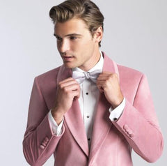 Mens Velvet Dinner Jacket - Mens Tuxedo Blazer With Trim Shawl Collar Pink