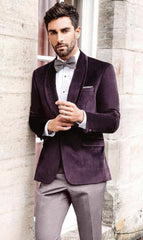 Mens Velvet Dinner Jacket - Mens Tuxedo Blazer With Trim Shawl Collar Burgundy