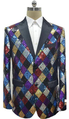 Mens Square Pattern Multi Color Rainbow Sequin Blazer